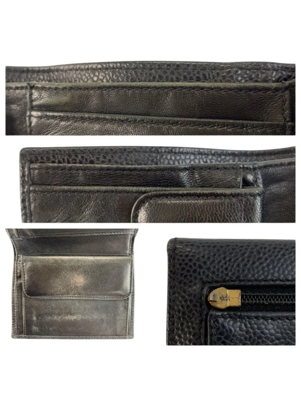 Chanel CC Logo Black Leather Fold Wallet Compact